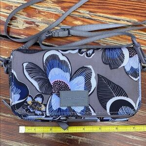 Vera Bradley Blue and Gray Crossbody Bag with Floral Design